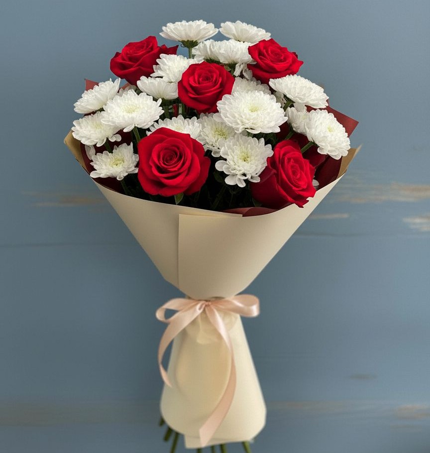 Букет цветов из: Розы и Хризантемы в Губской