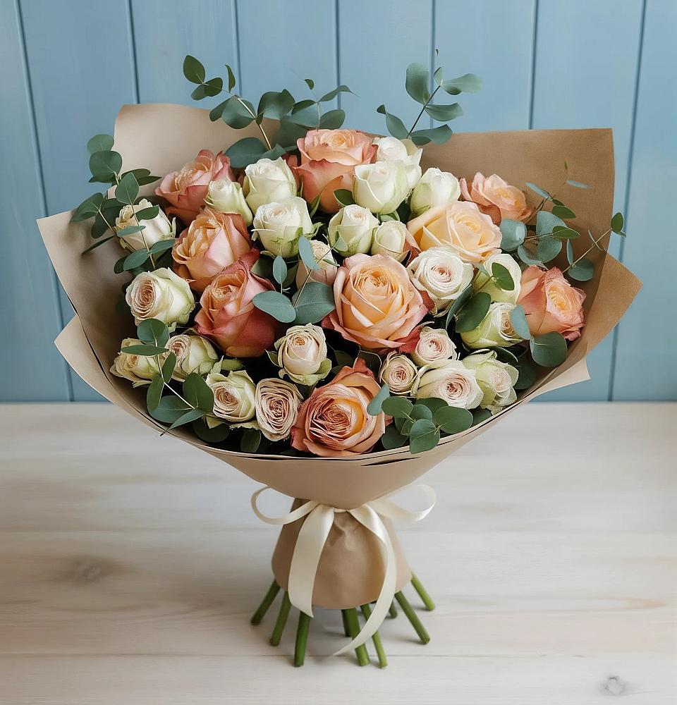 Букет цветов из: Альстромерии и Розы в Губской