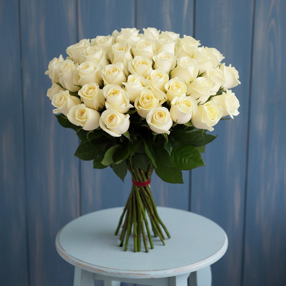 Букет 51 Белая роза Эдлесс Лав в Губской