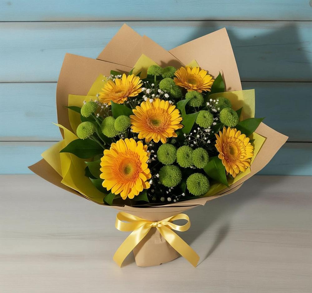 Букет цветов из: Герберы и Хризантемы в Губской
