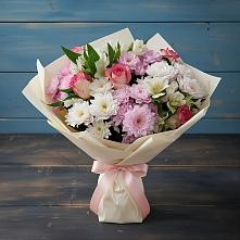 Букет цветов из:  Хризантемы, Альстромерии и Розы в Губской