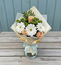 Букет цветов из:  Герберы, Розы и Хризантемы в Губской